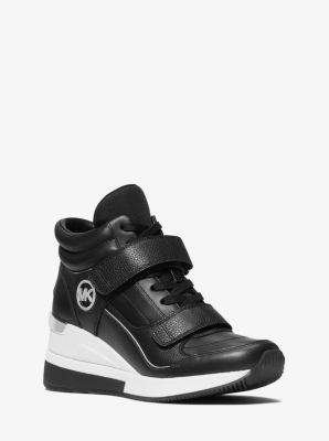 Gentry Leather and Canvas High-Top Wedge Trainer in BLACK | Michael Kors
