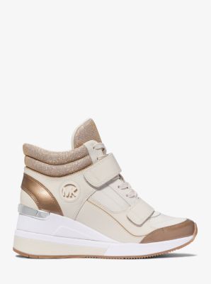 Sneaker alta con zeppa Gentry in pelle e mesh metallizzato glitterato image number 1