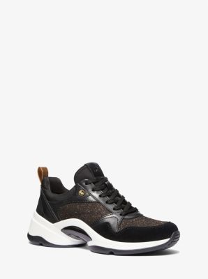 Orion Leather and Glitter Chain-Mesh Trainer | Michael Kors