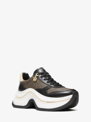 Michael Kors Arla Leather And Suede Trainer In Black