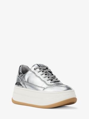 Michael Kors Hayes Embellished Metallic Leather Platform Sneaker In Animal Print