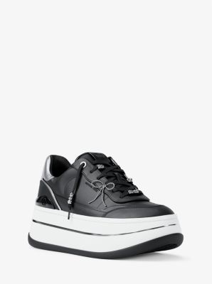 Michael Kors Hayes Embellished Leather Platform Sneaker In Animal Print