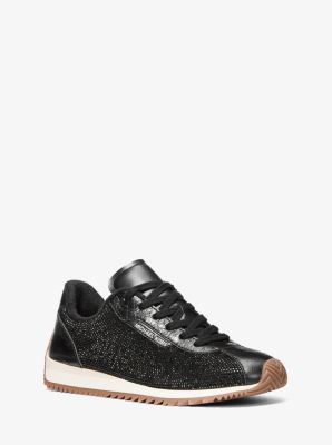 Michael Kors Rhodes Embellished Leather Trainer In Black