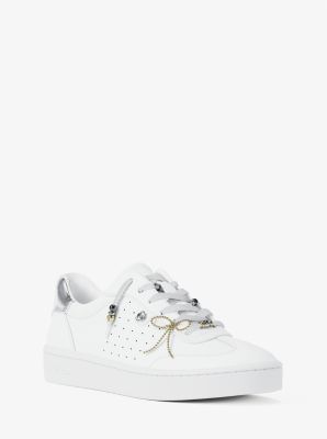 Michael Kors Scotty Embellished Leather Sneaker In White