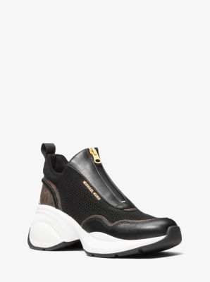Michael Kors Zuma Mixed-media Trainer In Black