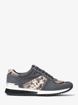 Allie Flannel and Embossed-Leather Sneaker