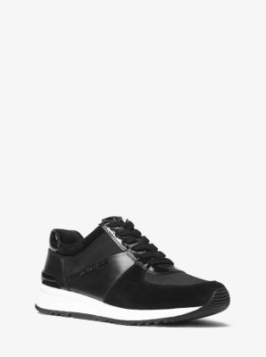 MK Allie Leather and Canvas Trainers - Black - Michael Kors