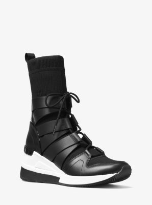 Beckett Stretch-Knit and Leather High-Top Trainer | Michael Kors