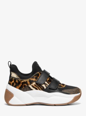 Keeley Animal-Print Calf Hair and Logo Trainer