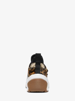 Keeley Animal-Print Calf Hair and Logo Trainer
