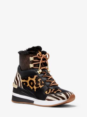 Liv Animal-Print Calf Hair and Logo High-Top Trainer