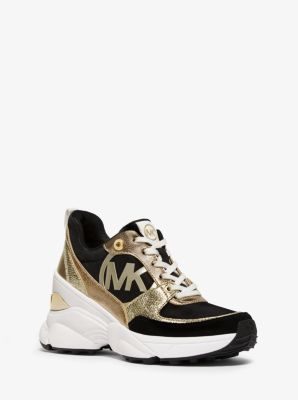 mickey satin and leather trainer