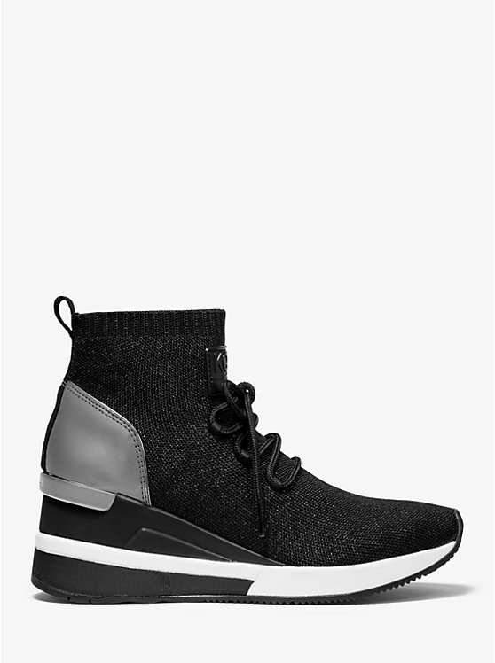 Skyler Metallic Stretch-Knit Lace-Up Sock Sneaker | Michael Kors Canada