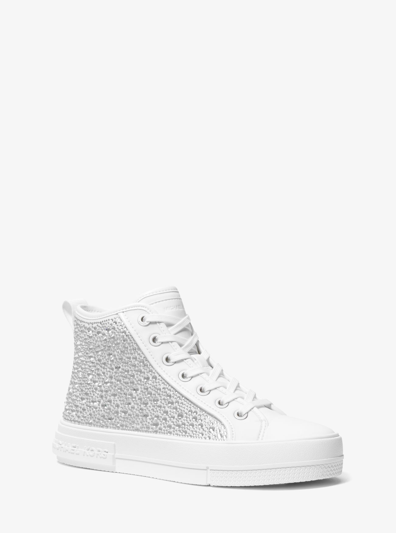 MK Evy Embellished Scuba High-Top Trainers - White - Michael Kors