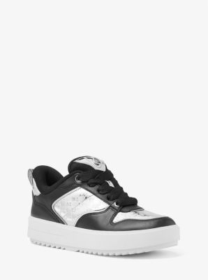 Michaelkors Rumi Leather and Logo-Embossed Metallic Platform Sneakers