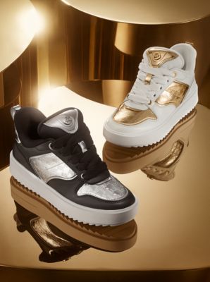 Rumi Leather and Logo-Embossed Metallic Platform Sneakers image number 4
