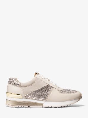 Michael michael kors allie hot sale embellished leather and canvas trainer