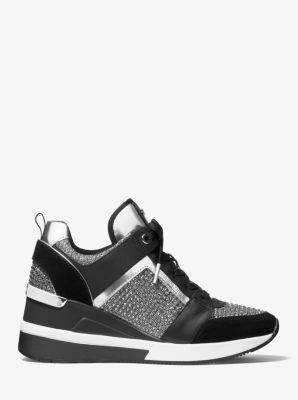 Georgie Leather and Glitter Chain-Mesh Trainer image number 1