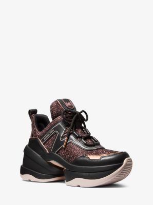 olympia extreme embellished leather and glitter chain mesh trainer