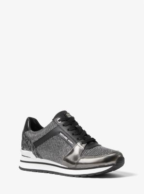 olympia extreme embellished leather and glitter chain mesh trainer
