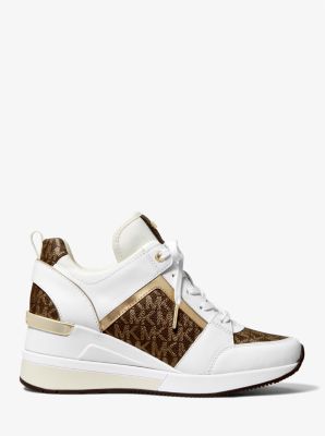 Georgie Metallic Empire Logo Jacquard and Leather Trainer