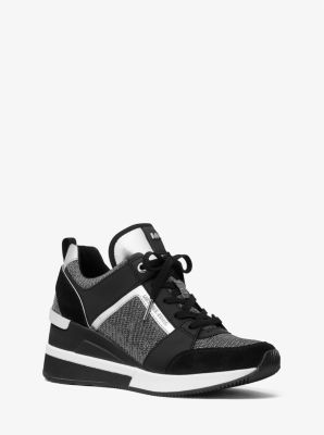 georgie leather and leopard glitter mesh trainer