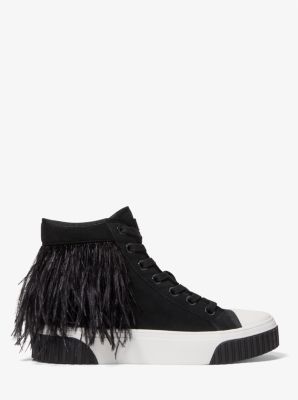 Gertie Feather Embellished Suede High-Top Sneaker in BLACK | Michael Kors