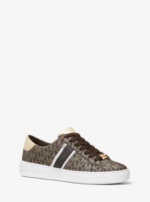 irving logo and metallic leather stripe sneaker