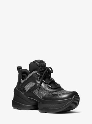 olympia glitter chain mesh and leather trainer