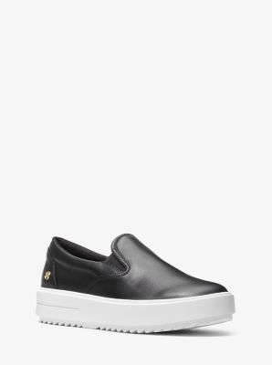 black leather slip on trainers womens