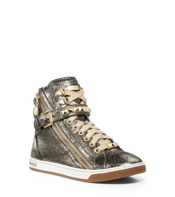 Glam Studded Metallic Leather High-Top Sneaker | Michael Kors
