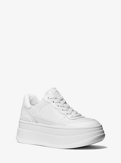 Michael Kors Hayes Snake Embossed Leather Platform Sneaker In White