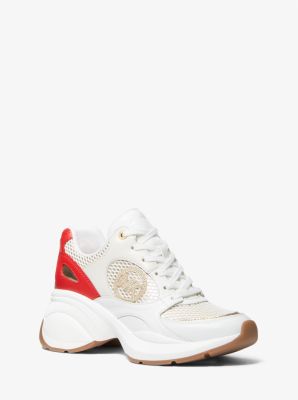 Michael Kors Zuma Leather And Mesh Trainer In Red