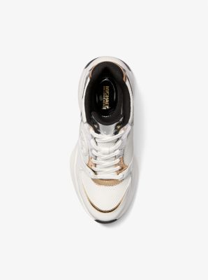 Zuma Color-Block Crackled Leather and Mesh Trainer