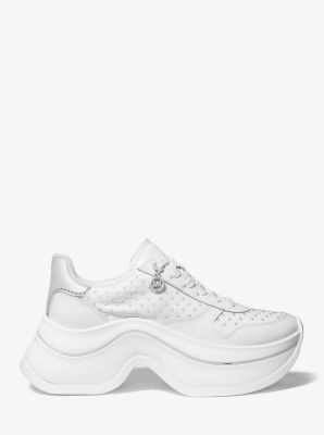 Arla Studded Leather Trainer in OPTIC WHITE | Michael Kors