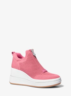 Michael Kors Emmy Mesh Zip-up Wedge Trainer In Pink