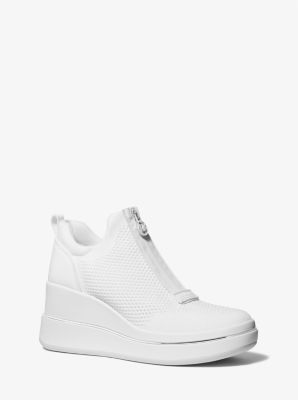 Michael Kors Emmy Mesh Zip-up Wedge Trainer In White
