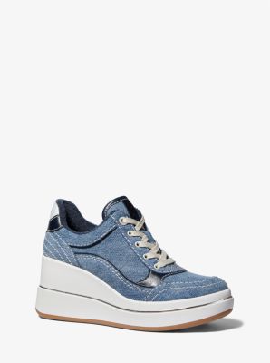MK Sneaker Emmy Aus Denim Mit Keilabsatz - Weiss