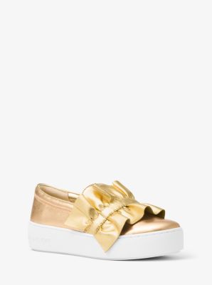 Bella Ruffled Metallic Leather Slip On Sneaker Michael Kors