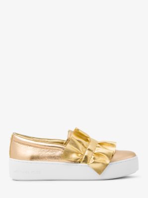 Bella Ruffled Metallic Leather Slip-On Sneaker