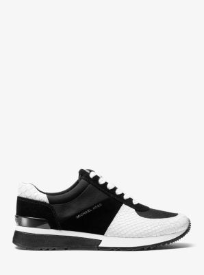 Allie Snake-Embossed Leather and Suede Trainer