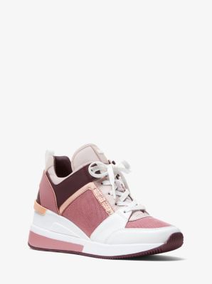georgie leather and leopard glitter mesh trainer