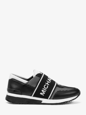 mk mesh and leather logo tape trainer