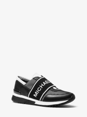 mk mesh and leather logo tape trainer