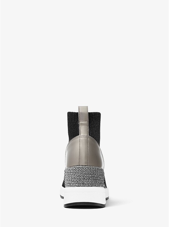 Michael Kors Skyler Embellished Metallic Stretch Knit Sock Sneaker ...
