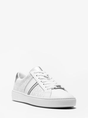 irving perforated metallic leather and logo sneaker