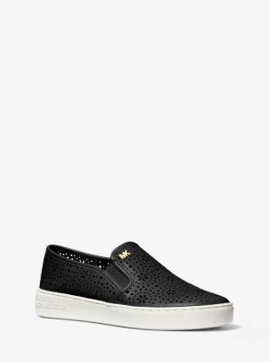 Total 75+ imagen michael kors black leather slip on sneakers