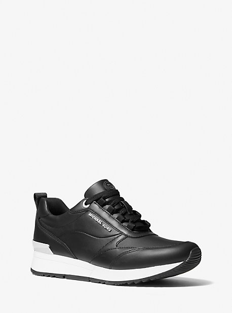 Shop Michael Kors Allie Stride Leather And Nylon Trainer In Black