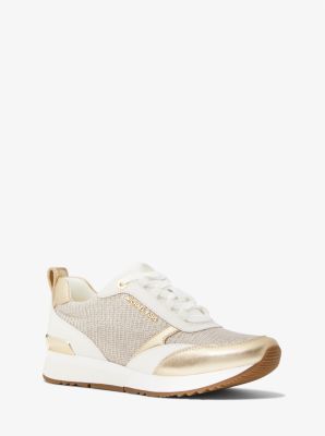Allie Stride Leather and Glitter Chain-Mesh Trainer | Michael Kors