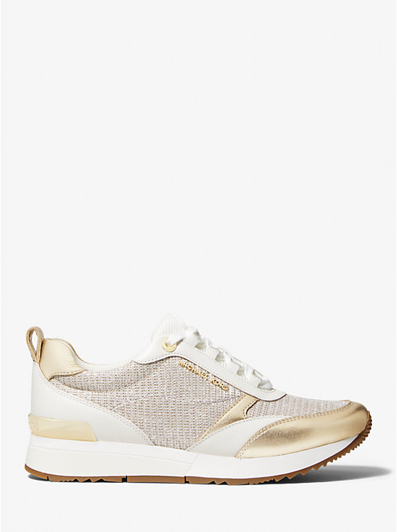 Allie Stride Leather and Glitter Chain-Mesh Trainer image number 1
